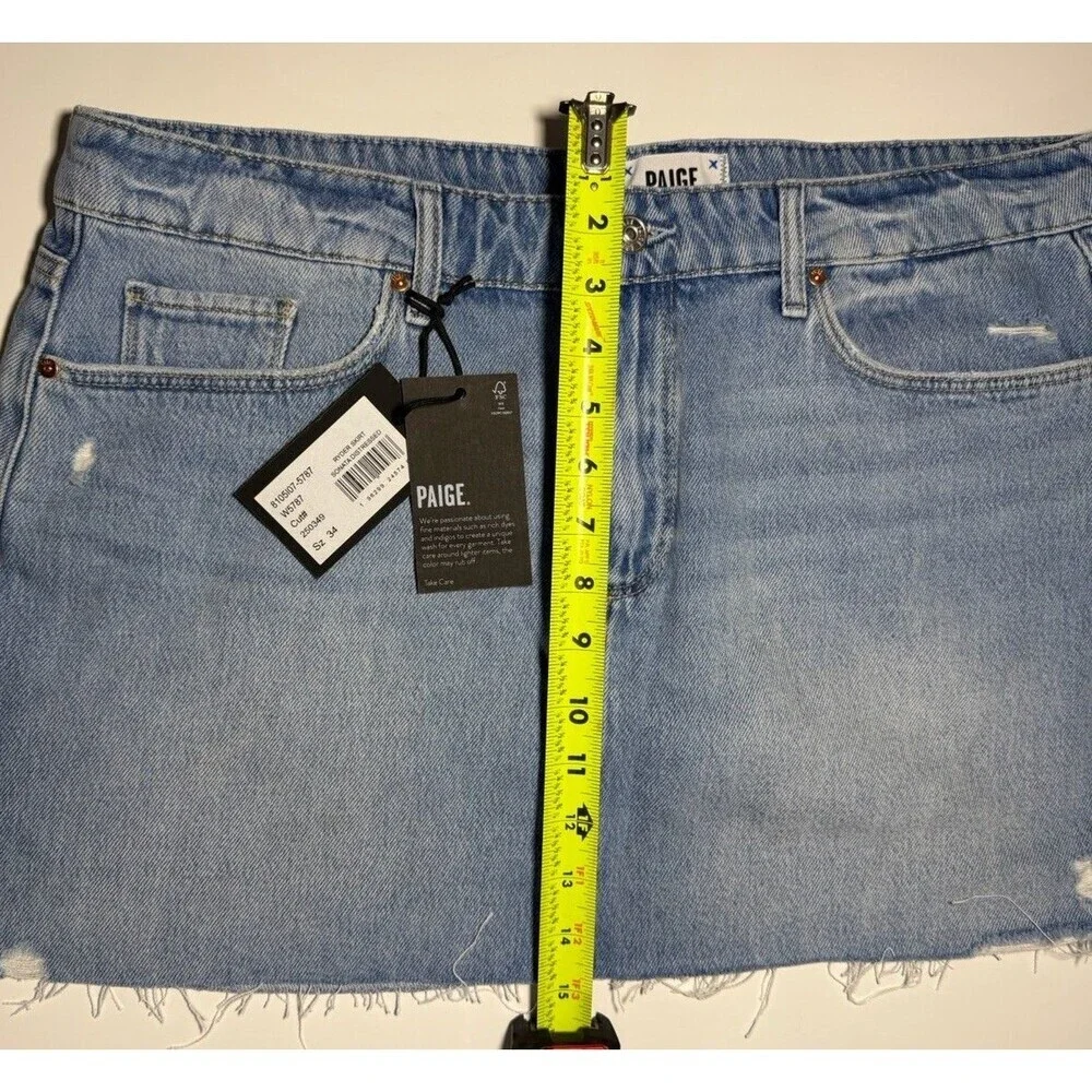 PAIGE Mader Denim Mini Skirt Size 34 Plus Size Distressed Raw Hem NWT